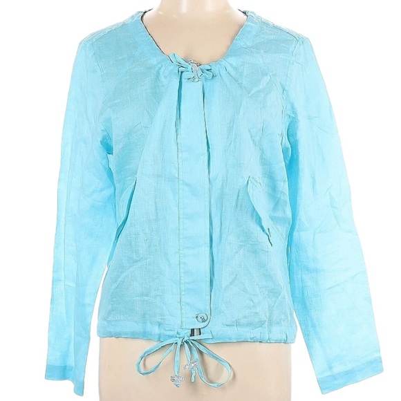 Vintage J. Marco 100% Linen Zip Button down Jacket crop Top Size Large - Picture 1 of 9
